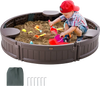 VEVOR Sandbox with Cover, 47.2 x 9.1 in Round Sand Box, HDPE Sand Pit with 3 Corner Seating and Bottom Liner, Kids Sandbox for Outdoor Backyard, Beach, Park, Gift for Boys Girls Ages 3-12, Brown