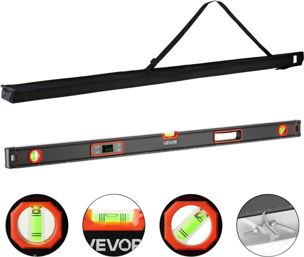 VEVOR Digital Level, 48 in Length, Magnetic Electronic Level with LED Backlit Display, 360° Electronic Leveler Tool with 0°/45°/90° Bubble Vials, IP54 Rating for Construction Carpentry Home Renovation