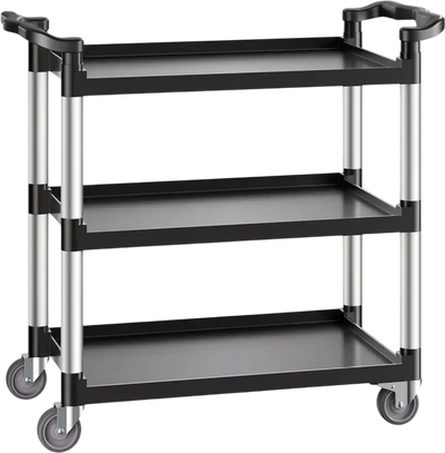 VEVOR Utility Cart, 500 lbs Load Capacity, 3-tier Utility Plastic Cart with 360° Swivel Wheels (2 with Brakes), 31.1 x 19.3-inch Food Service Cart for Warehouse, Office, Home, Restaurant, Kitchen