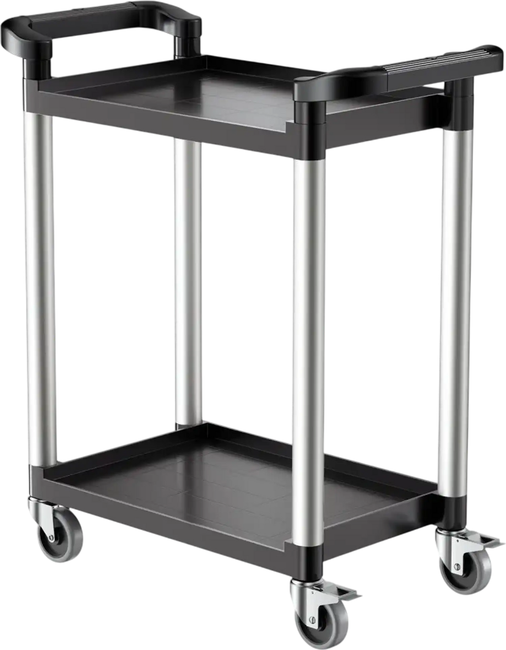 VEVOR Utility Cart, 300 lbs Load Capacity, 2-tier Utility Plastic Cart with 360° Swivel Wheels (2 with Brakes), 24.4 x 16.1-inch Food Service Cart for Warehouse, Office, Home, Restaurant, Kitchen
