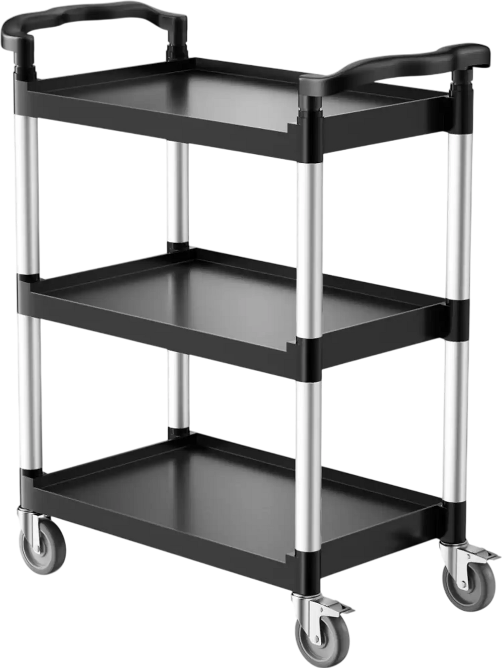 VEVOR Utility Cart, 300 lbs Load Capacity, 3-tier Utility Plastic Cart with 360° Swivel Wheels (2 with Brakes), 24.4 x 16.1-inch Food Service Cart for Warehouse, Office, Home, Restaurant, Kitchen