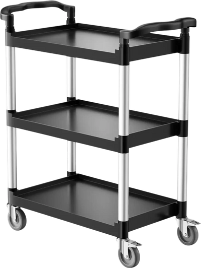 VEVOR Utility Cart, 300 lbs Load Capacity, 3-tier Utility Plastic Cart with 360° Swivel Wheels (2 with Brakes), 24.4 x 16.1-inch Food Service Cart for Warehouse, Office, Home, Restaurant, Kitchen
