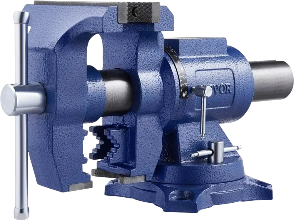 VEVOR Heavy Duty Bench Vise, 6-1/2" Jaw Width, 5" Max Jaw Opening Multi-Purpose Ductile Iron Bench Vise with Anvil, 360° Swivel Base Head, 3" Throat, 5620 lbs Clamp Force, for Pipe Repairing Metalworking