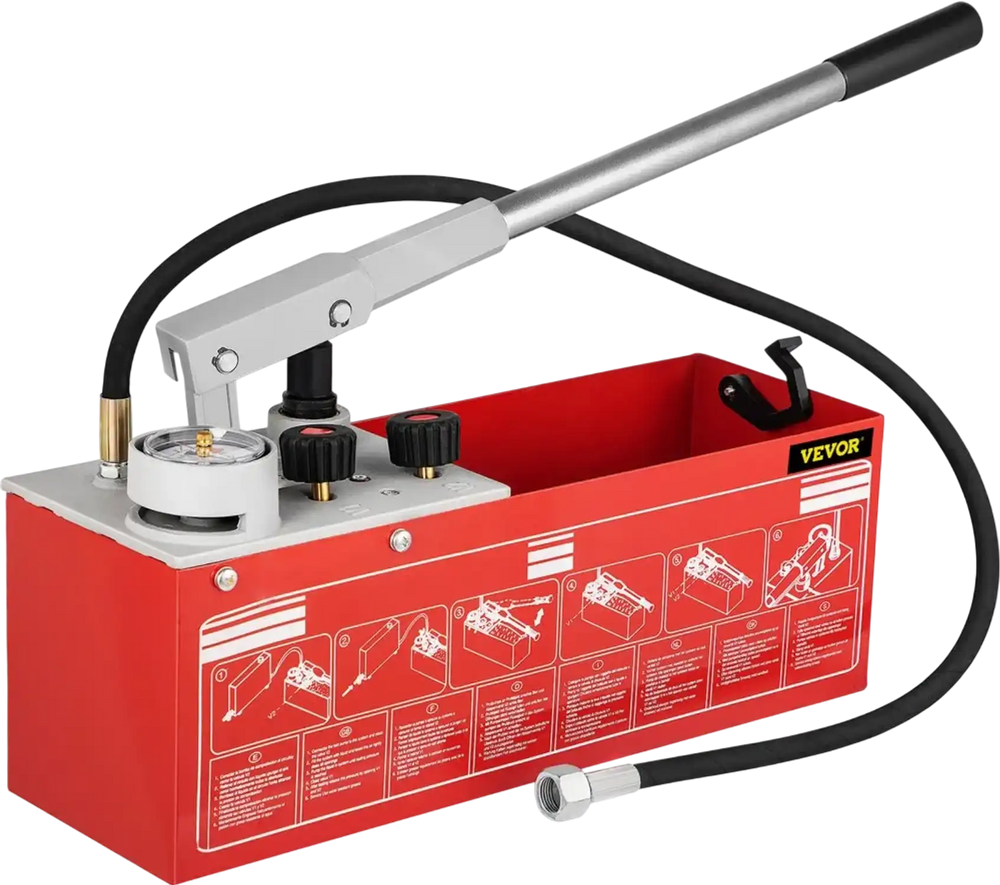 VEVOR Hydrostatic Pressure Test Pump, Test Up to 60 bar/860 psi, 3.2 Gallon Tank, Hydraulic Manual Water Pressure Tester Kit with Three-Unit Gauge & R 1/2\" Connection for Pipeline Fluid Pressure Test