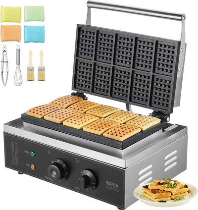 Vevor Commercial Waffle Maker 10-Piece Rectangle Belgian Waffle Iron New