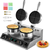 VEVOR Commercial Waffle Maker, Dual-Head Round Waffle Baker Machine, 2460W Non-Stick Stainless Steel Belgian Waffle Iron with Temp and Time Control, Handle, for Restaurant Bakery Snack Bar Family