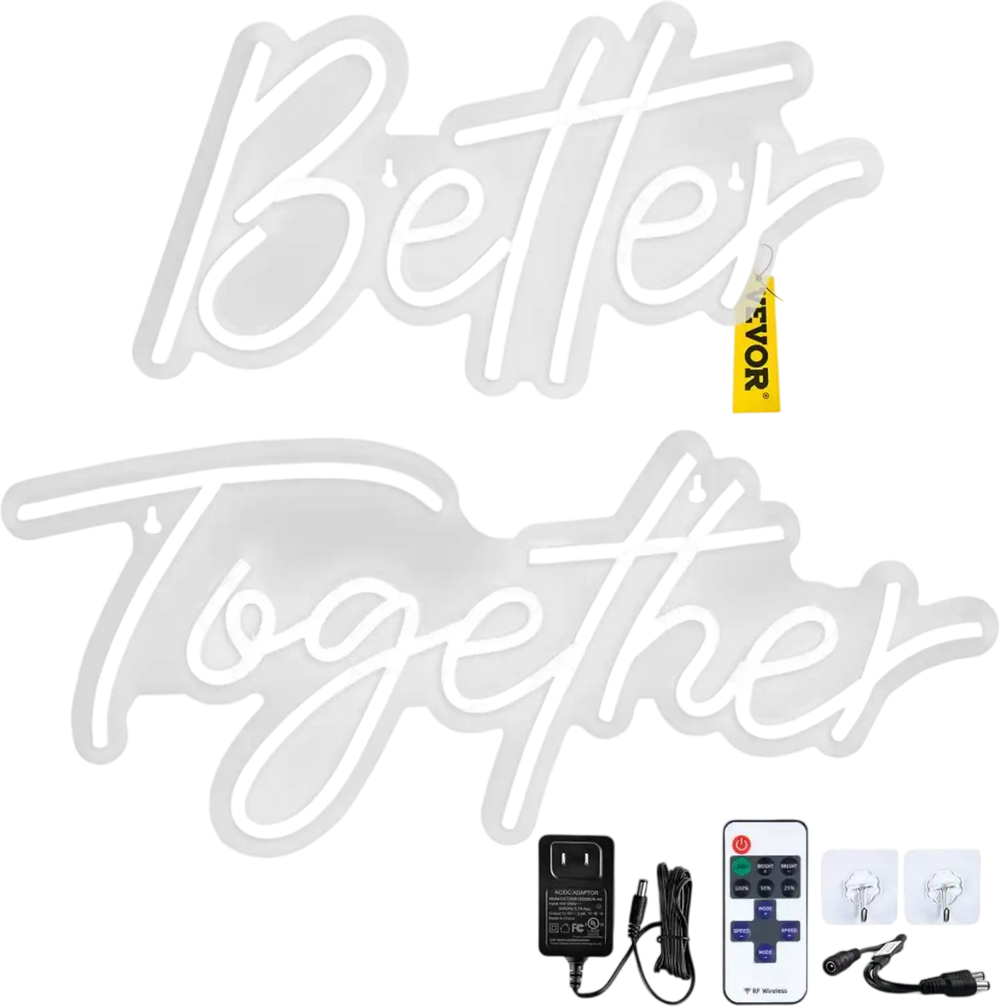VEVOR Better Together Neon Sign, 13" x 7" +18" x 8" Warm White LED lights Sign, Adjustable Brightness with Remote Control, Used for Home, Party, Wedding, and Bar Decoration (Power Adapter Included