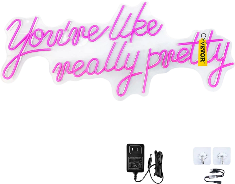 VEVOR You're Like Really Pretty Neon Sign, 23" x 21" Pink LED Neon Signs for Wall Decor, Large Lights Sign with Remote Control and Power Adapter, Used for Party, Wedding, Living Room, Office