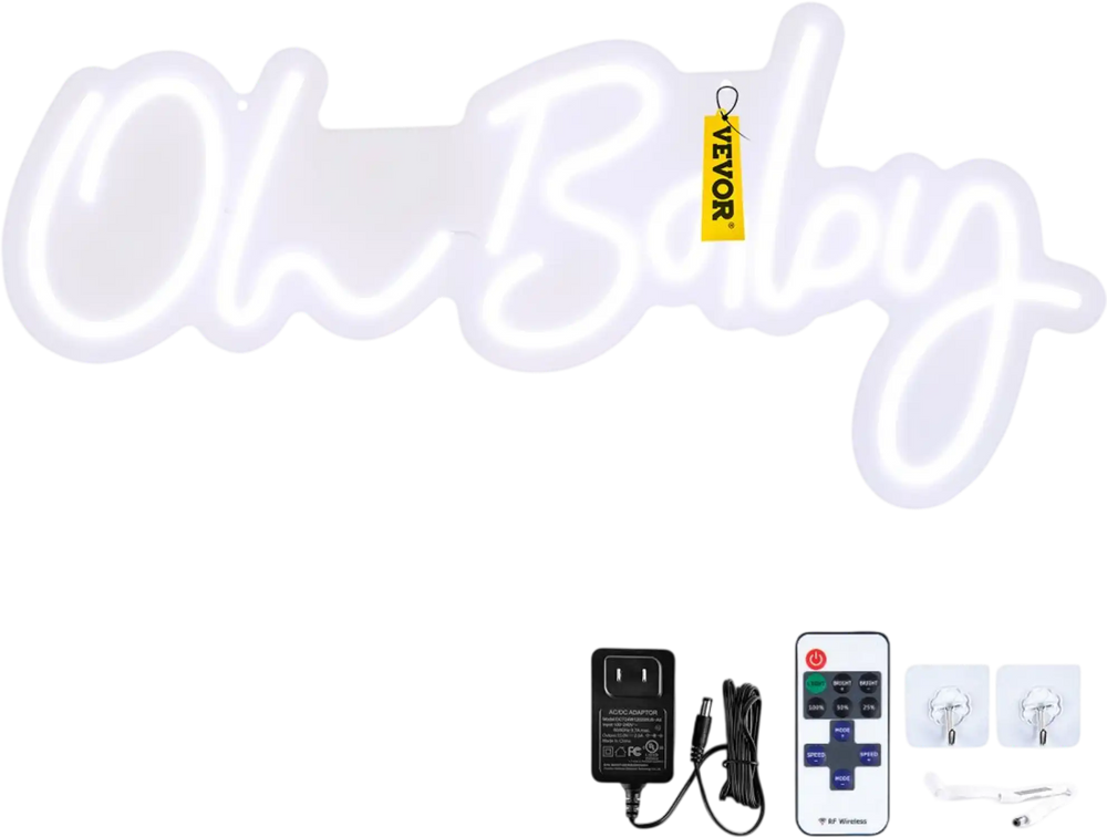VEVOR Oh Baby Neon Sign for Wall Decor, with Remote Control and Dimmable Switch for Baby Shower decorations, Birthday Party, Wedding Decor, 23.5x12 inches (Warm White)