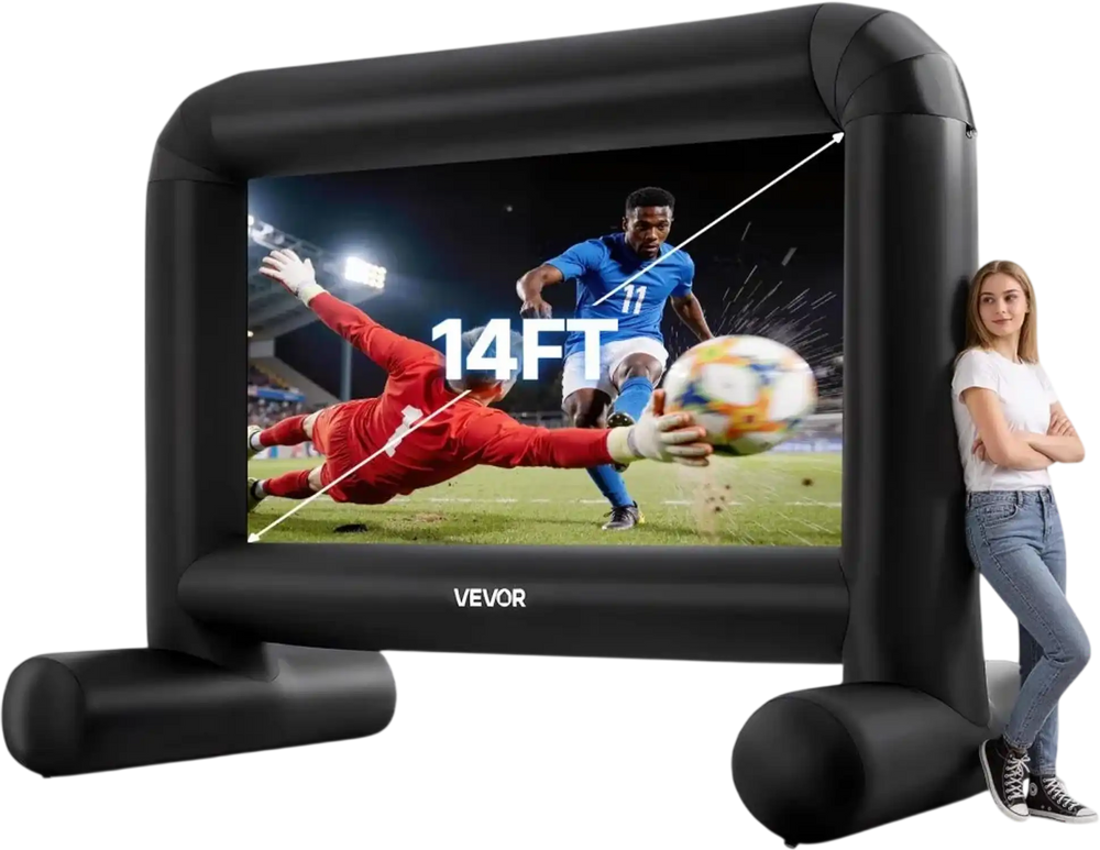 VEVOR Inflatable Movie Screen, 14 ft Outdoor Inflatable Projection Screen with Portable Storage Bag, Front/Rear Projection, Easy Set Up, Blow Up Screen for Outdoor Backyard Movie Night, Theme Parties