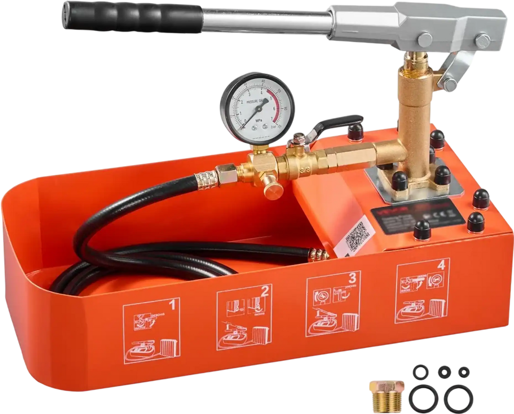 VEVOR Hydrostatic Test Pump 2 Gallon Hydraulic Manual Water Pressure Tester, Single Valve Hydrostatic Water Pipe Leakage Pressure Test Pump Kit with Gauge & Tank, 0-50 Bar Range, for Pipeline Heating