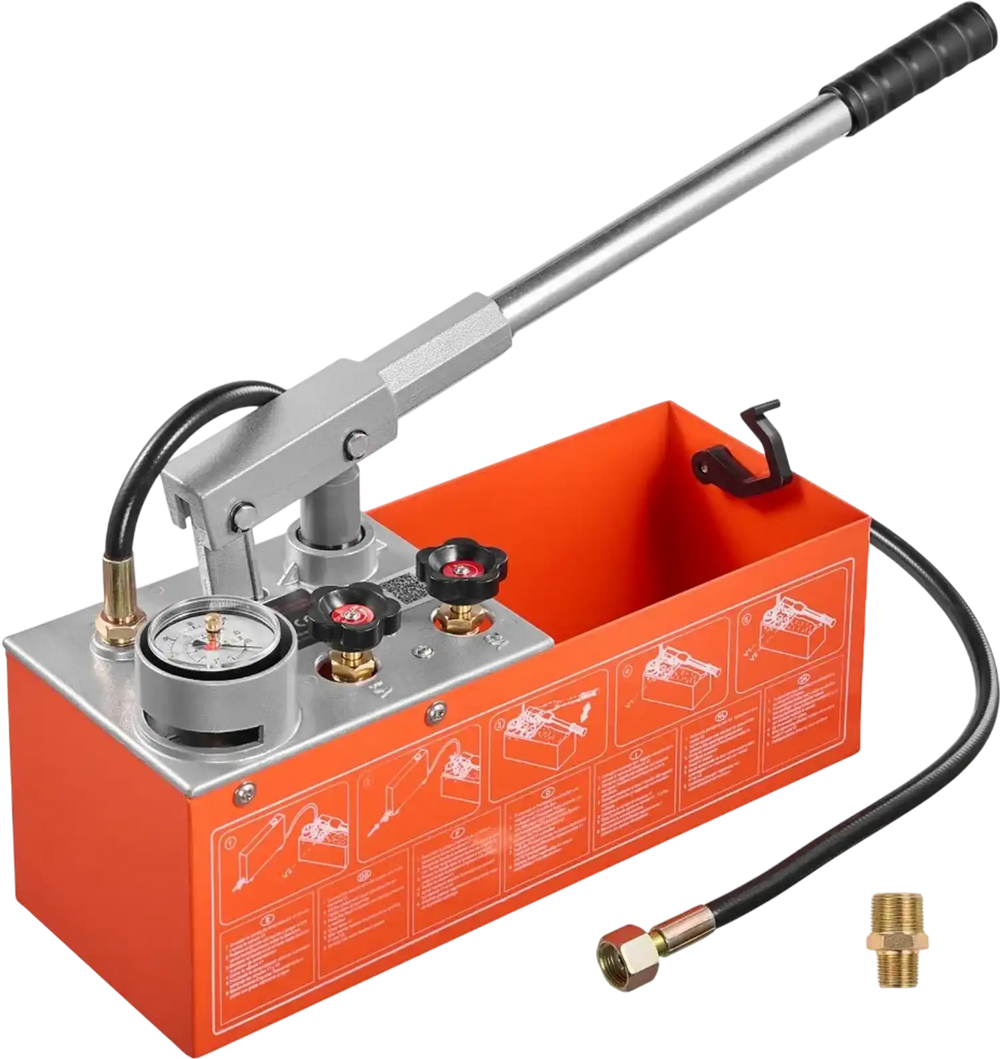 VEVOR Hydrostatic Test Pump 2 Gallon Hydraulic Manual Water Pressure Tester, Dual Valve Hydrostatic Water Pipe Leakage Pressure Test Pump Kit with Gauge & Tank, 0-60 Bar Range, for Pipeline, Heating