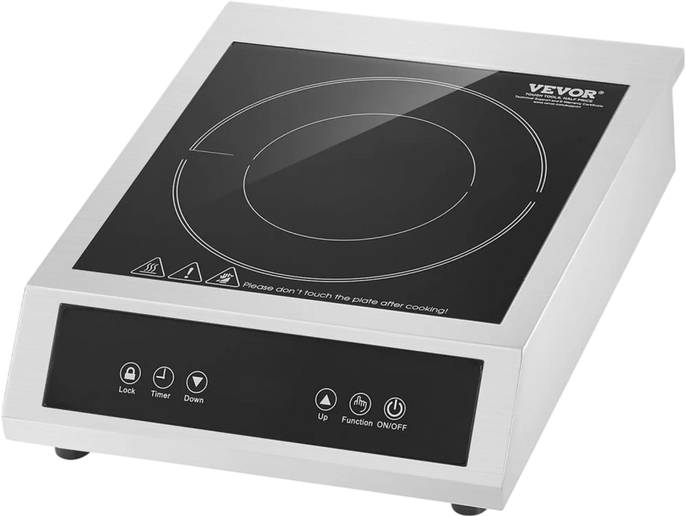 VEVOR Induction Cooktop, 3500W Commercial Induction Burner with 11-Level Temperature, Stainless Steel Countertop Induction Hot Plate with 3H Timer, Child Lock for Restaurant (6-15P Plug, 6-20R Outlet)