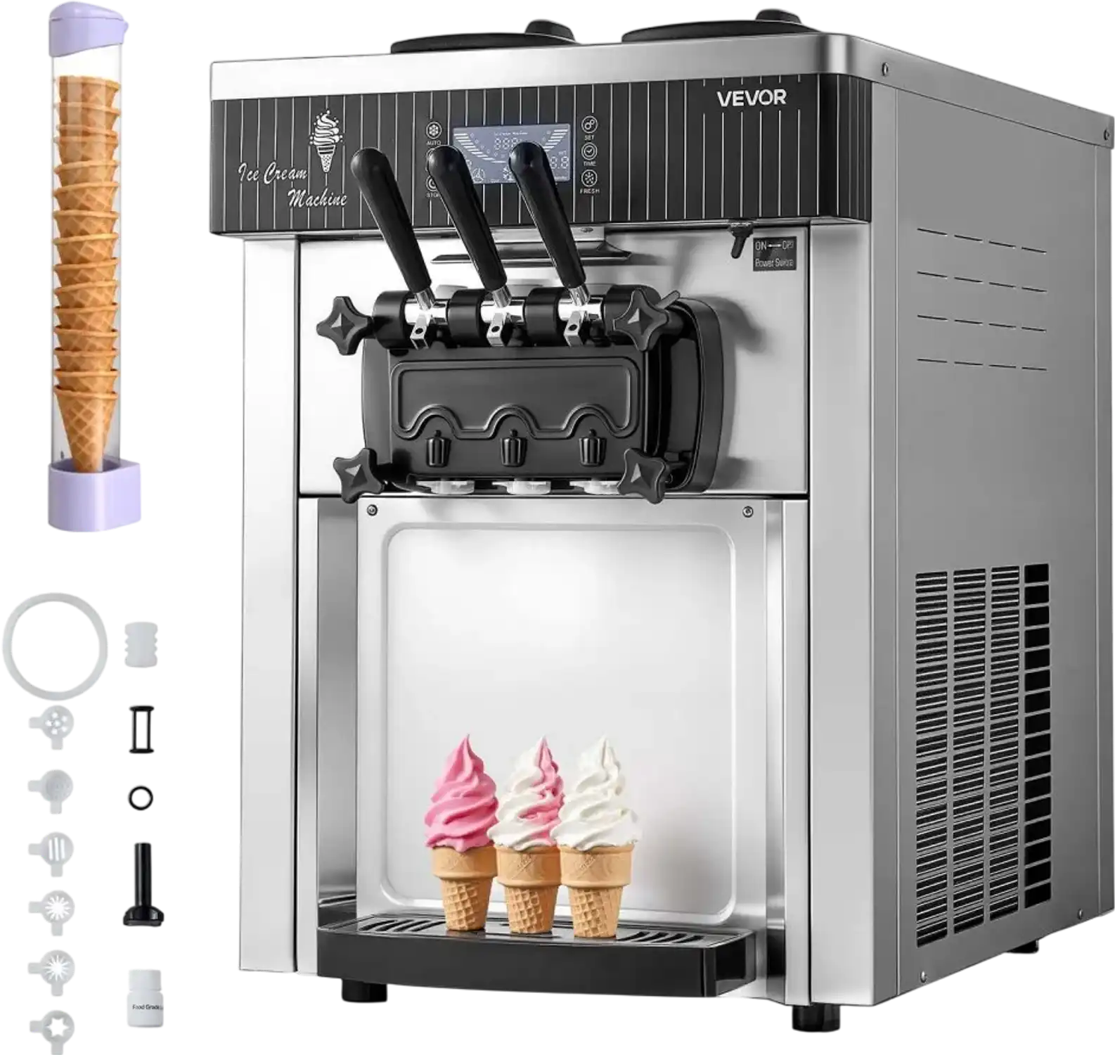 Vevor Ice Cream Machine 3-Flavor Countertop Soft Serve Maker New