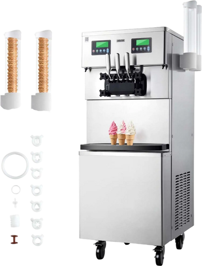 Vevor Commercial Ice Cream Machine Dual-Compressor Freestanding Soft Serve Maker 34-44 L/H 3 Flavors New