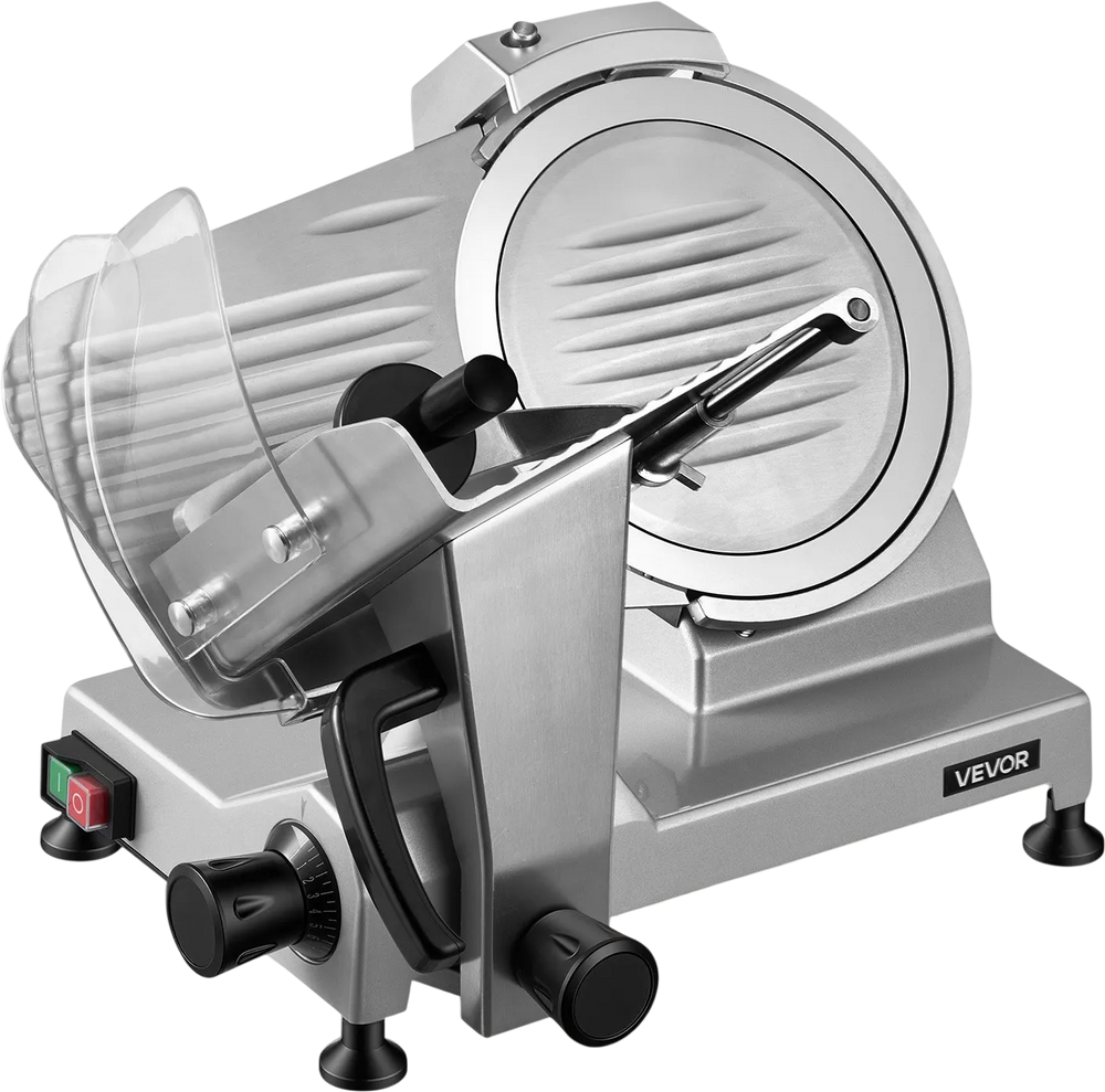 VEVOR 10" Commercial Meat Slicer, 240W Electric Deli Food Slicer with Carbon Steel Blade, Built-In Sharpener & 0-0.47" Adjustable Thickness for Frozen Meat, Ham, Baguett, Steak, UL Approved