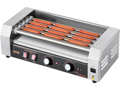 VEVOR Hot Dog Roller, 12 Hot Dog 5 Rollers, Stainless Steel Sausage Grill Cooker, 750W Hot Dog Machine with Dual Temp Control, Removable Oil Drip Tray, for Party Home Commercial