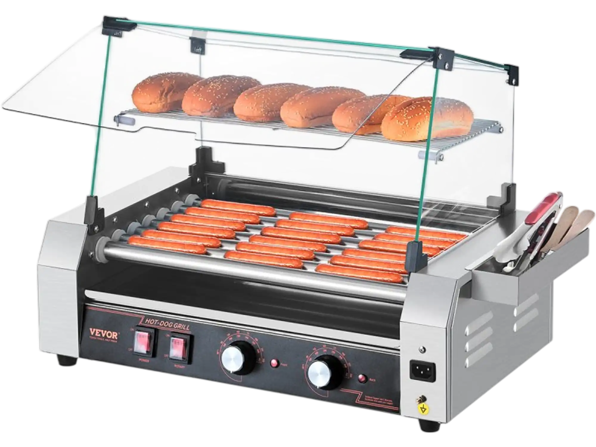 Vevor Hot Dog Roller 18 Hot Dogs 7 Rollers Stainless Steel Commercial Grill Cooker with Cover 1050W New
