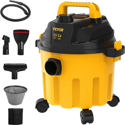 VEVOR Wet Dry Vac, 2.6 Gallon, 2.5 Peak HP, 3 in 1 Portable Shop Vacuum with Blowing Function, Attachments Storage, Perfect for Cleaning Floor, Upholstery, Gap, Car, Black/Yellow, ETL Listed
