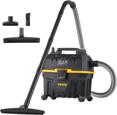 VEVOR Wet Dry Vac, 4 Gallon, 5 Peak HP, 3 in 1 Shop Vacuum with Blowing Function Portable Attachments to Clean Floor, Upholstery, Gap, Car, ETL Listed, Black/Yellow