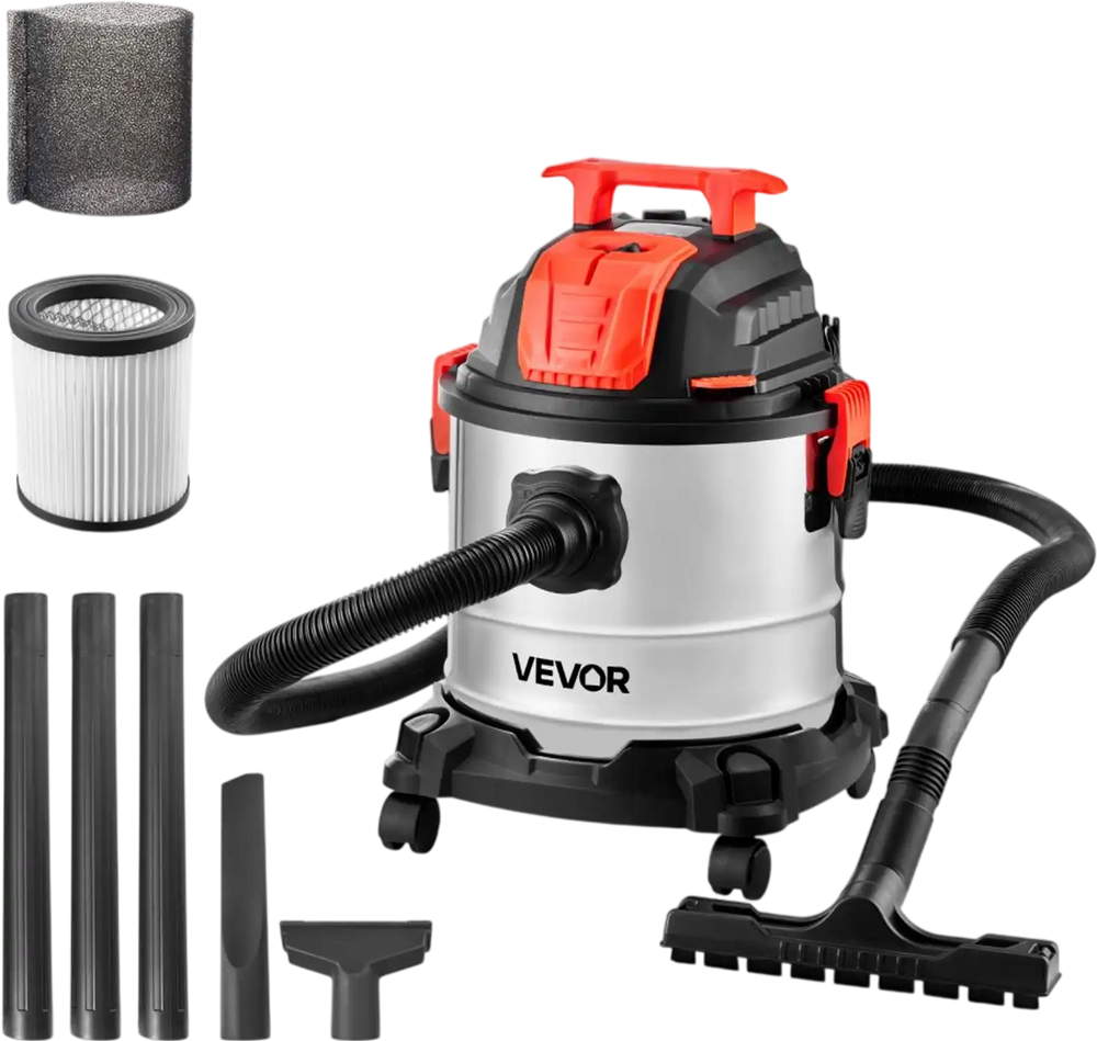 VEVOR Shop Vac, 5.8 Gallon Wet Dry Shop Vacuum, 4 Peak HP with One-Button Self-Cleaning, Dual-Filter, 900W Input Power, 1.25in x 7ft Hose, 9.8ft Cord, Metal Tank for Jobsite, Workshop, Garage, Home