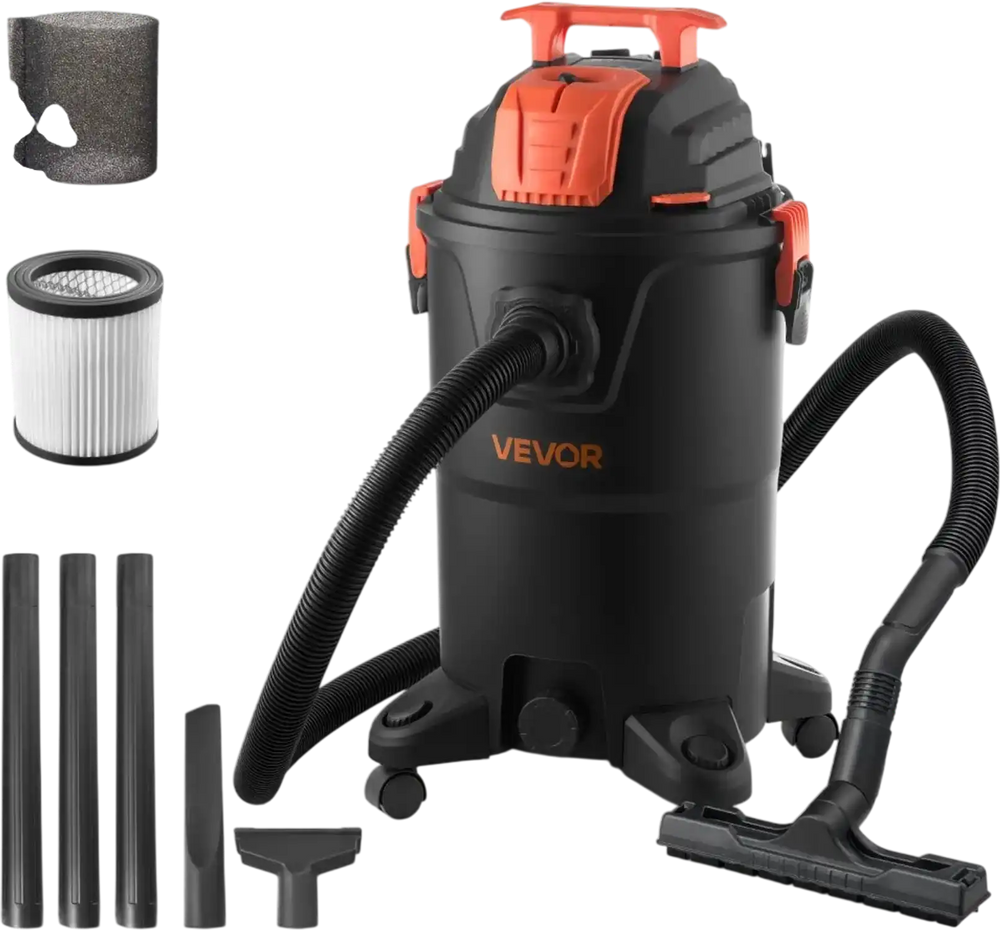 VEVOR Shop Vac, 8 Gallon Wet Dry Shop Vacuum, 4.5 Peak HP Portable with One-Button Self-Cleaning, Dual-Filter, 900W Input Power, 1.25in x 7ft Hose, 9.8ft Cord for Jobsite, Workshop, Garage, Home