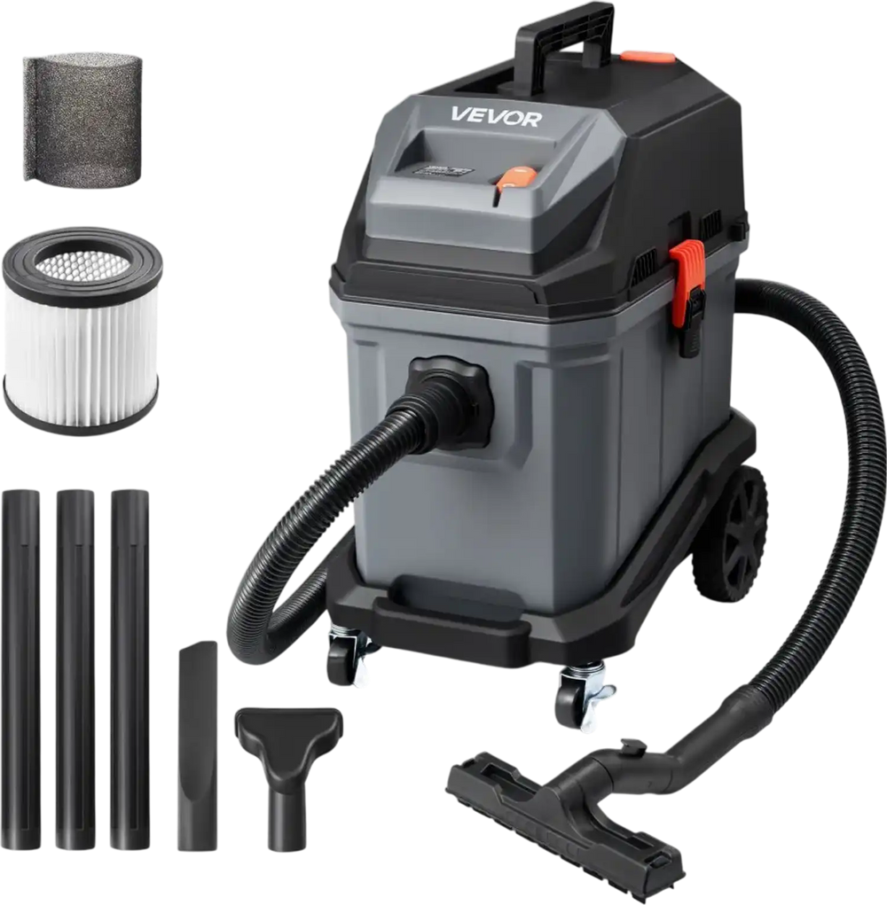 VEVOR Commercial Shop Vac, 11 Gallon Wet Dry Shop Vacuum, 5.5 Peak HP Portable with One-Button Self-Cleaning, 1350W Input, 1.25in x 7ft Hose, 20ft Cord, Industrial-Grade for Jobsite, Workshop