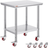 VEVOR Stainless Steel Work Table 30 x 24 x 33 Inch, 700 LBS Load Capacity with 4 Wheels, 3 Adjustable Height Levels, Heavy Duty Food Prep Worktable for Commercial Kitchen Restaurant, Silver