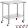 VEVOR Stainless Steel Work Table 35 x 24 x 33 Inch, 700 LBS Load Capacity with 4 Wheels, 3 Adjustable Height Levels, Heavy Duty Food Prep Worktable for Commercial Kitchen Restaurant, Silver