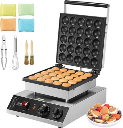 VEVOR Mini Dutch Pancake Maker, 25PCS 43mm Diameter Dorayaki Baker Machine, 1700W Commercial Electric Poffertjes Grill, Non-stick Stainless Steel, Temp & Time Control, for Home Kitchen Restaurant