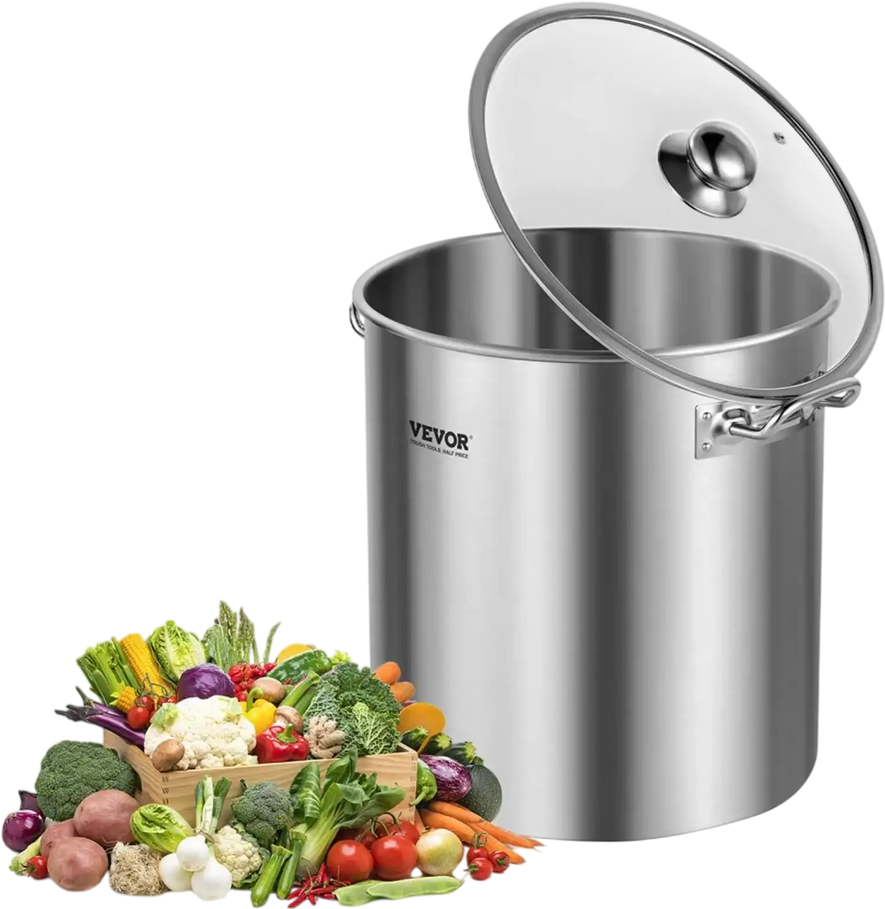 VEVOR Stainless Steel Stockpot, 24 Quart Cooking Pots, Cookware Sauce Pot with Lid, and Handle, Heavy Duty Commercial Grade Stock Pot, Sanding Treatment, for Steaming Boiling or Frying Silver