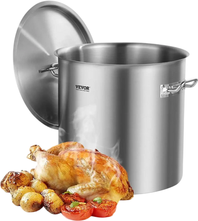 VEVOR Stainless Steel Stockpot, 53 Quart Large Cooking Pots, Cookware Sauce Pot with Lid, and Handle, Heavy Duty Commercial Grade Stock Pot, Sanding Treatment, for Large Groups Events Silver