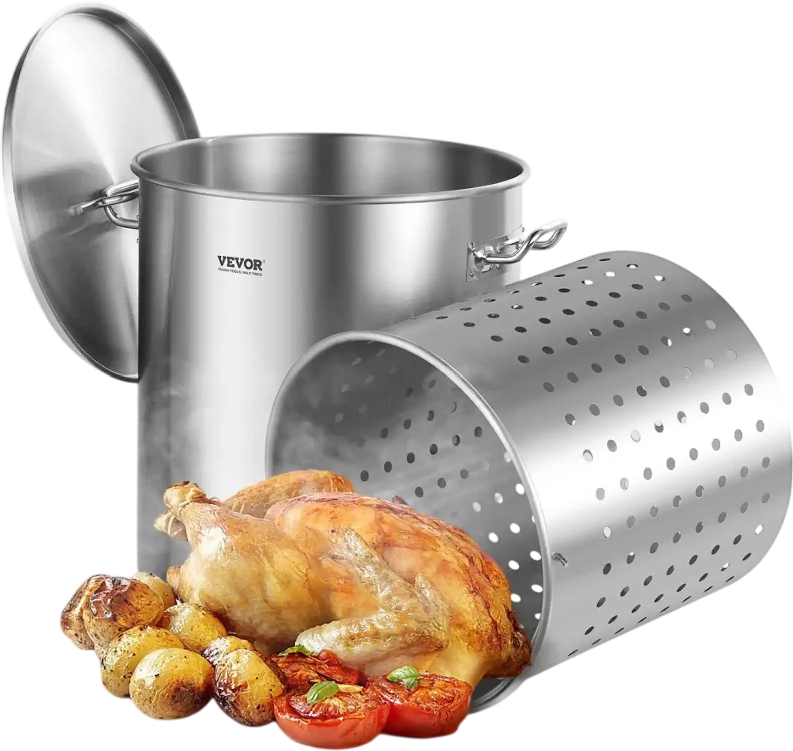 Vevor Stockpot 64 QT Stainless Steel Sauce Pot with Basket Lid and Handles New