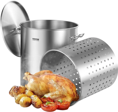 Vevor Stockpot 64 QT Stainless Steel Sauce Pot with Basket Lid and Handles New