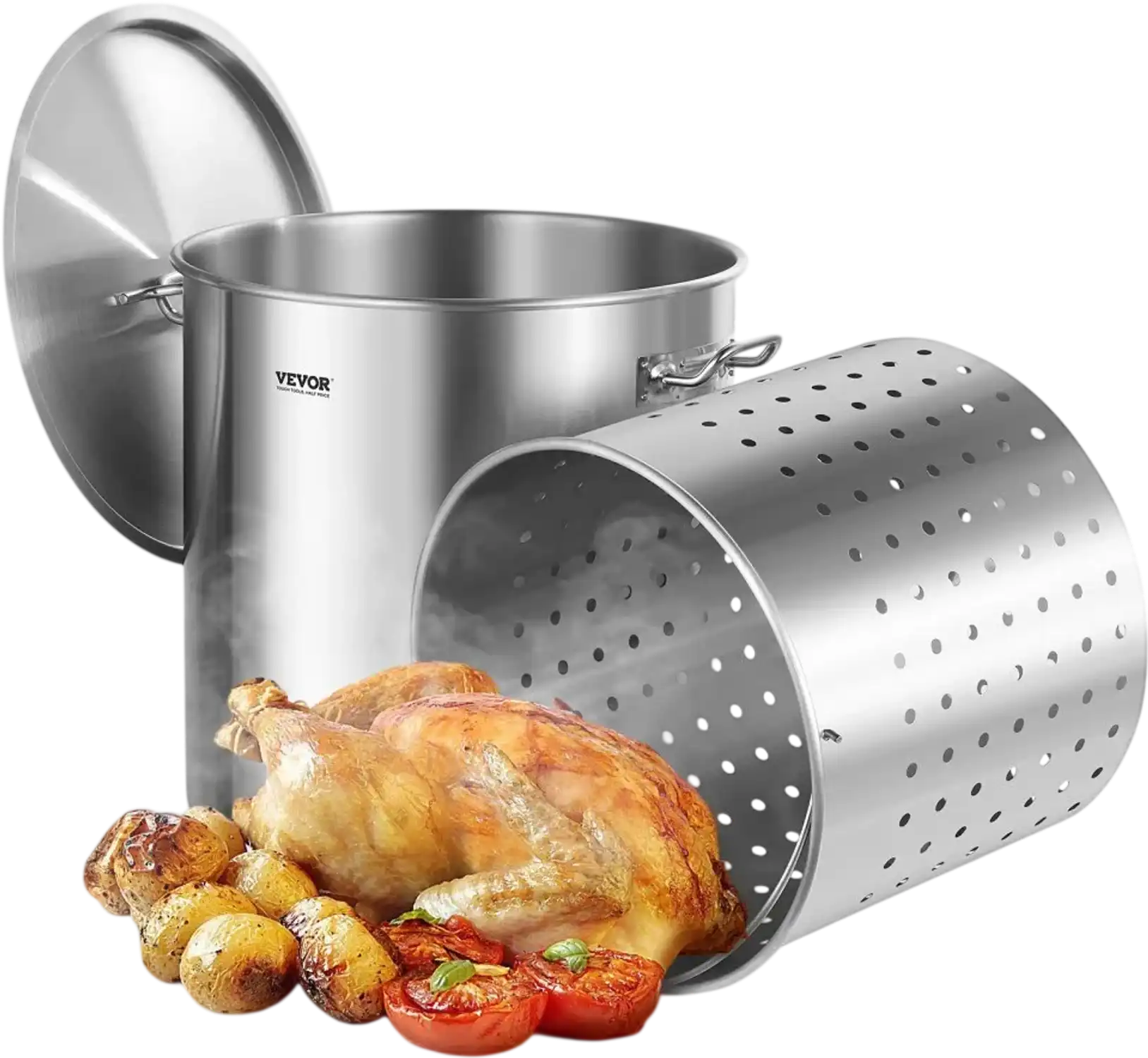 Vevor Stock Pot 84 QT Heavy Duty Stainless Steel with Basket and Lid New