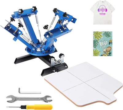 VEVOR 4 Color 1 Station Screen Printing Machine, 21.2x17.7in / 54x45cm Screen Printing Press 360° Rotable Silk, Double-Layer Positioning Pallet for T-Shirt DIY Printing