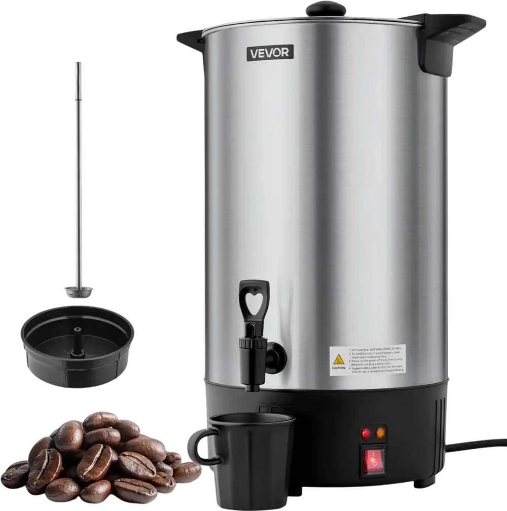 VEVOR Commercial Coffee Urn, 100 Cup 15 L Hot Beverage Dispenser with Dripless Faucet, Quick-Brewing Stainless Steel Large Commercial Coffee Maker, for Catering, Business, Party, Church & Restaurant