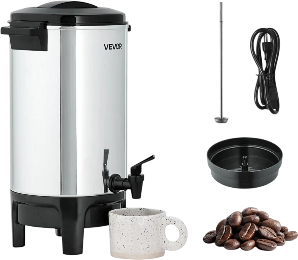 VEVOR Commercial Coffee Urn, 40 Cup 6 L Hot Beverage Dispenser with Dripless Faucet, Quick-Brewing Commercial Coffee Maker, Automatic Temperature Control, for Catering, Party, Church & Restaurant