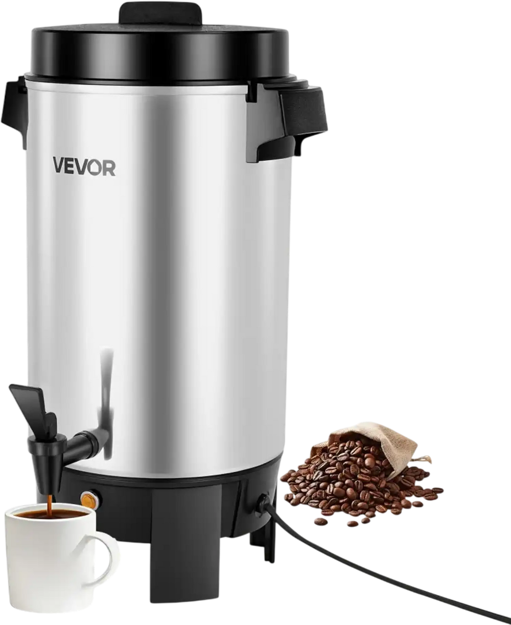 VEVOR Commercial Coffee Urn, 40 Cup 203oz Hot Beverage Dispenser with Dripless Faucet, 1090W Quick-Brewing Coffee Maker, Automatic Temperature Control, for Catering, Party, Church & Restaurant
