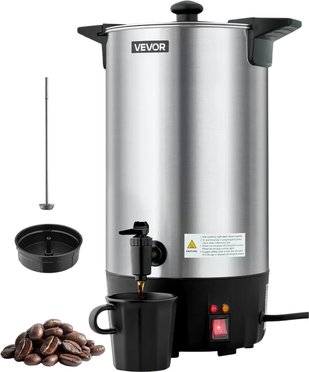 VEVOR Commercial Coffee Urn, 60 Cup 9 L Hot Beverage Dispenser with Dripless Faucet, Quick-Brewing Stainless Steel Large Commercial Coffee Maker, for Catering, Business, Party, Church & Restaurant