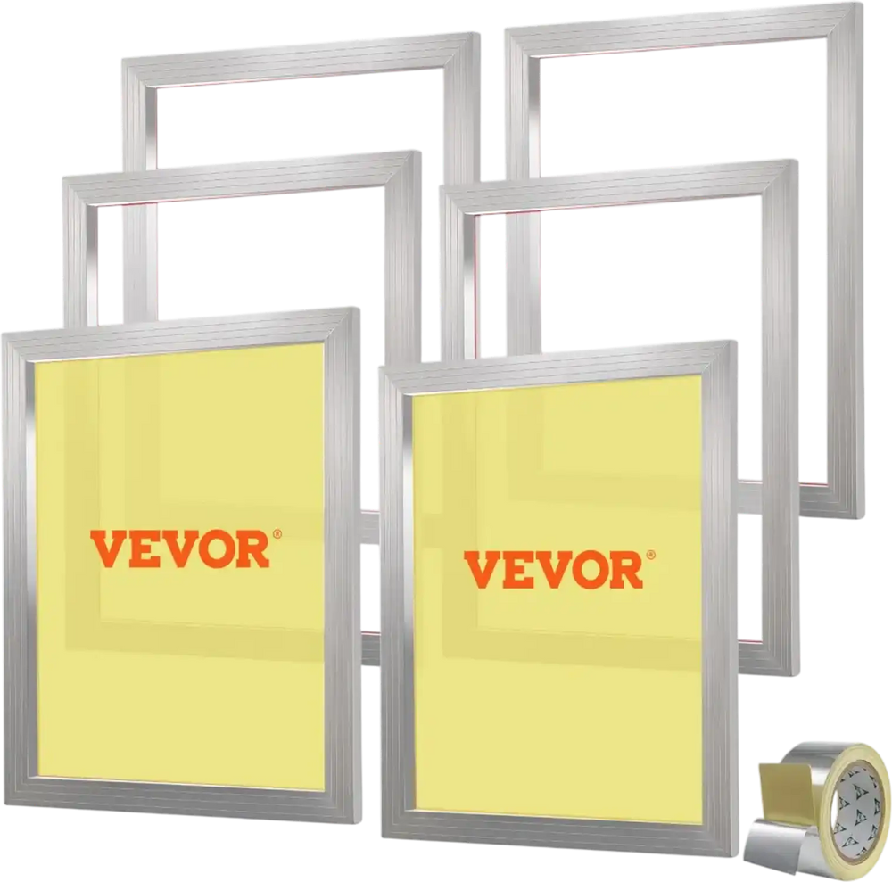 VEVOR Screen Printing Kit, 6 Pieces Aluminum Silk Screen Printing Frames, 20x24inch Silk Screen Printing Frame with 305 Count Mesh, High Tension Nylon Mesh and Sealing Tape for T-Shirts DIY Printing