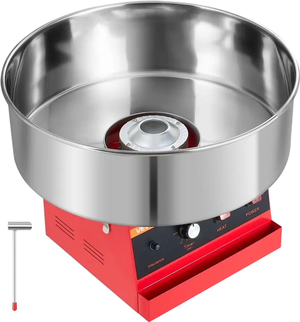 VEVOR Cotton Candy Machine Commercial 1000W Electric Candy Floss Maker Red, Ideal for Home, Carnival, Birthday, Family Party, Easy Use with 20.5 in Stainless Steel Bowl, Storage Tray and Sugar Scoop