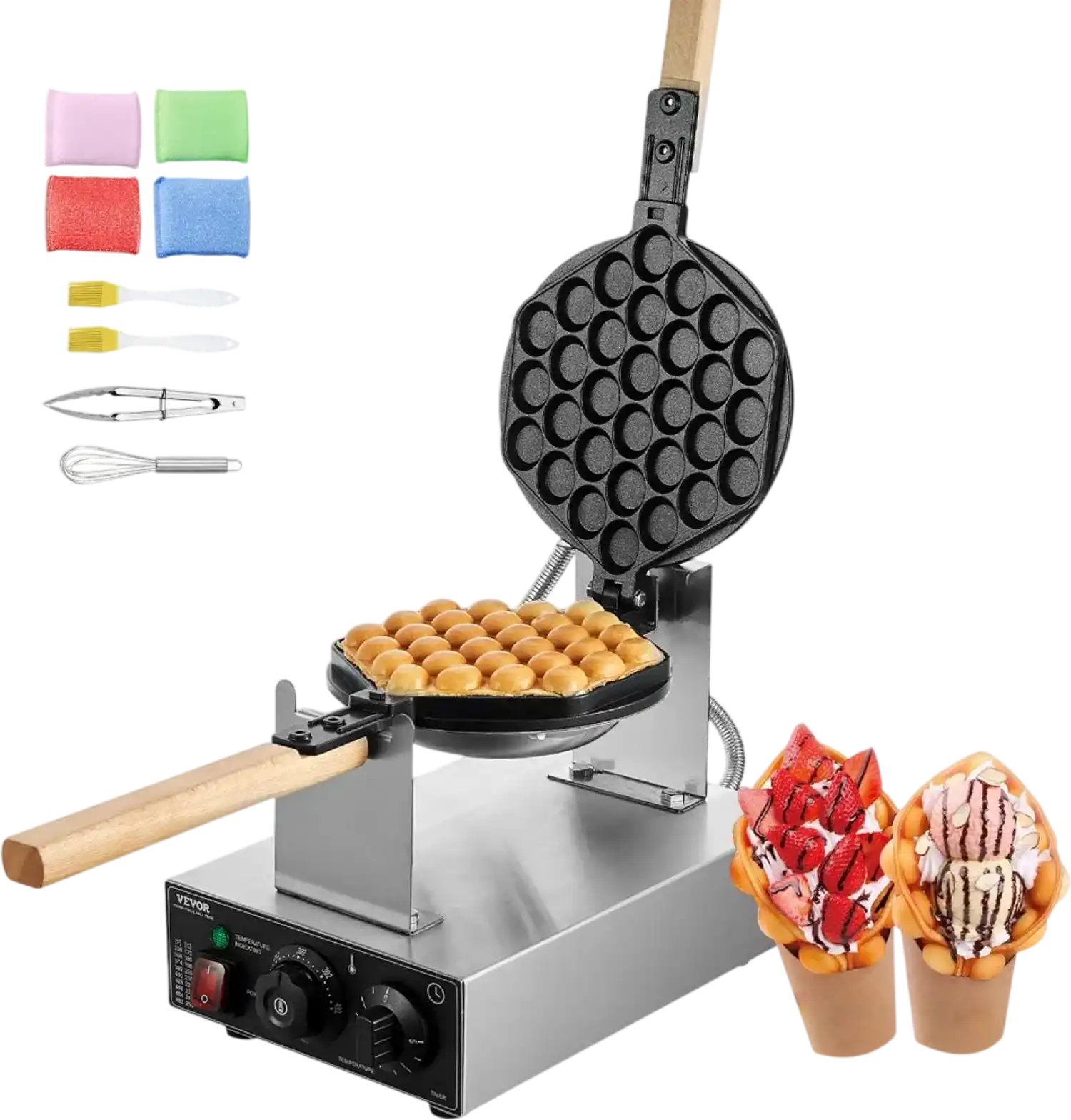 Vevor Bubble Waffle Maker Commercial 1400W Non-Stick Rotatable Egg Pancake Baker New
