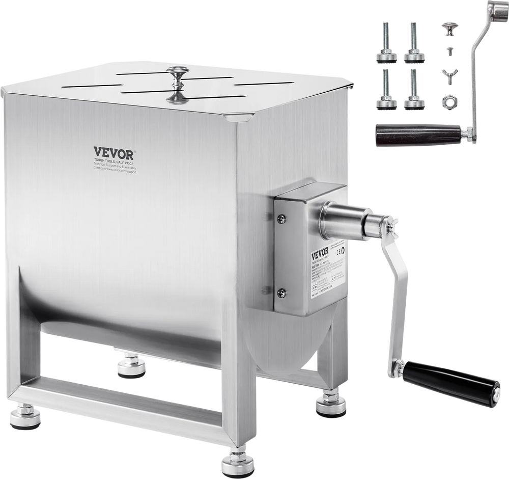 VEVOR Manual Meat Mixer, 30L Fixed Tank Meat Processing Equipment(Mixing Max 60LBS for Meat), Stainless Steel Meat Mixer, Sausage Mixer Machine with Lid Handle Gear Reducer, Ground Beef Hand Mixer