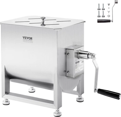 VEVOR Manual Meat Mixer, 20L Fixed Tank Meat Processing Equipment(Mixing Max 30LBS for Meat), Stainless Steel Meat Mixer, Sausage Mixer Machine with Lid Handle Gear Reducer, Ground Beef Hand Mixer