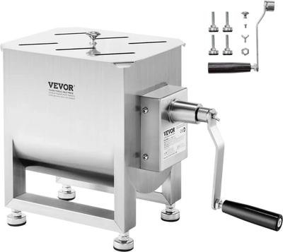 VEVOR Manual Meat Mixer, 10L Fixed Tank Meat Processing Equipment(Mixing Max 15LBS for Meat), Stainless Steel Meat Mixer, Sausage Mixer Machine with Lid Handle Gear Reducer, Ground Beef Hand Mixer