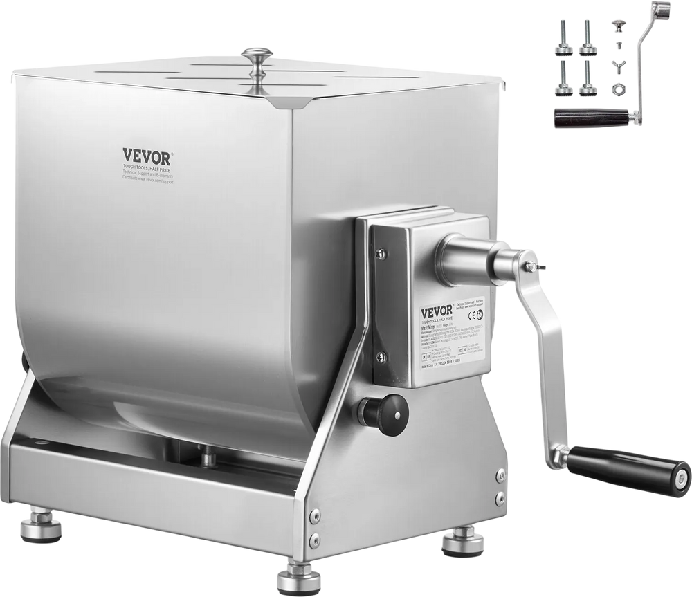 VEVOR Manual Meat Mixer, 30L Tilt Tank Meat Processing Equipment(Mixing Max 30LBS for Meat), Stainless Steel Meat Mixer, Sausage Mixer Machine with Lid Handle Gear Reducer, Ground Beef Hand Mixer