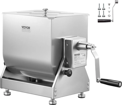 VEVOR Manual Meat Mixer, 60 Pound Max Capacity Tilt Tank Meat Mixer, Stainless Steel Meat Processing Equipment, Sausage Mixer Machine with Lid and Handle, Ground Beef Hand Mixer, Silver