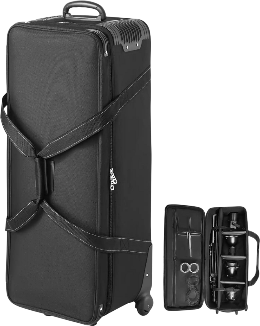 VEVOR Studio Equipment Trolley Case, 39.37 x 14.96 x 12.60 in / 100 x 38 x 32 cm, Rolling Camera Bag, Carrying Bag with Wheels Straps Padded Compartment Handle, for Light Stands, Tripods, Telescopes