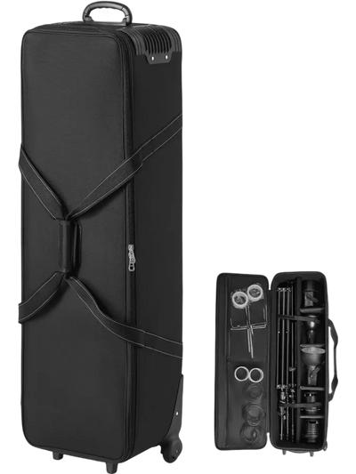 VEVOR Studio Equipment Trolley Case, 46.46 x 14.57 x 11.81 in / 118 x 37 x 30 cm, Rolling Camera Bag, Carrying Bag with Wheels Straps Padded Compartment Handle, for Light Stands, Tripods, Telescopes